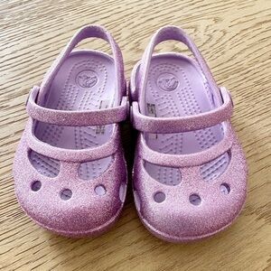 Crocs Purple Glitter Shayna Sparkle Mary Jane Style Play Shoes